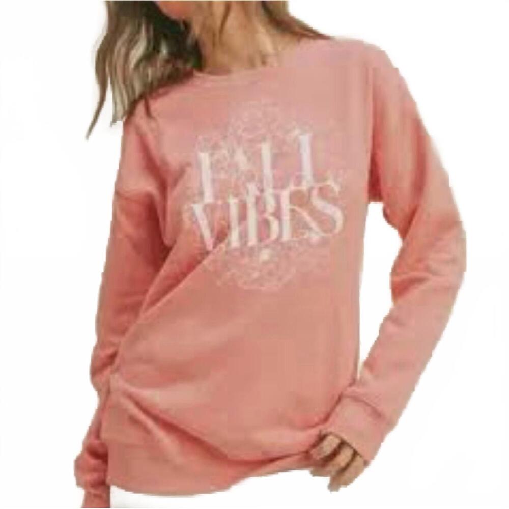 NEW HONESTEE women's fall vibes graphic sweatshirt in tea rose